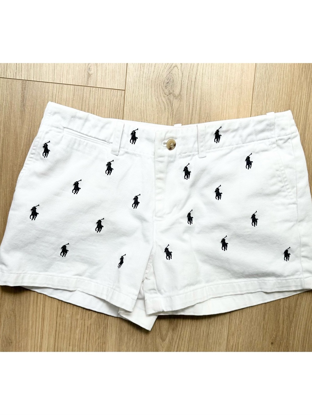 Ralph Lauren White Shorts with Navy Polo Player Embroidery
